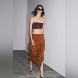 Zara Brown Ruffled Pencil Skirt